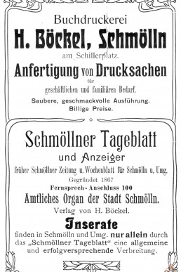 Anzeige der Buchdruckerei Böckel