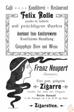 Anzeige von Franz Neupert und Konditorei Felix Rolle