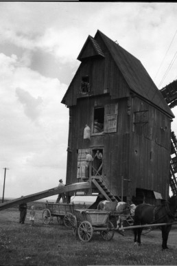 Pferdefuhrwerk vor Mühle