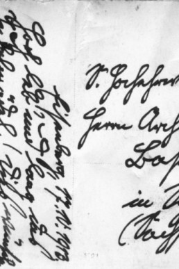 Postkarte an Pfarrer Basedow (Rückseite)