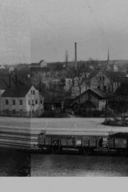Blick über das Bahngelände zum Gaswerk und Bahnhof