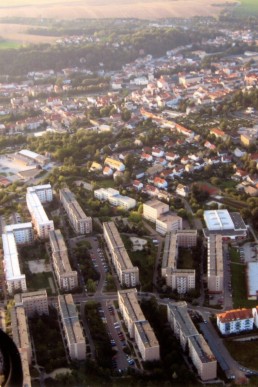 Blick über das Neubaugebiet Heimstätte zur Stadt