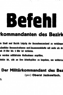 Befehl des Militärkommandanten des Bezirkes Leipzig