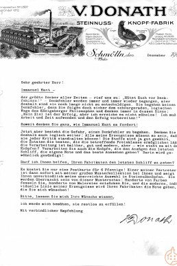 Werbeschreiben der Knopffabrik Valentin Donath
