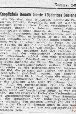 75jähriges Bestehen der Knopffabrik Valentin Donath