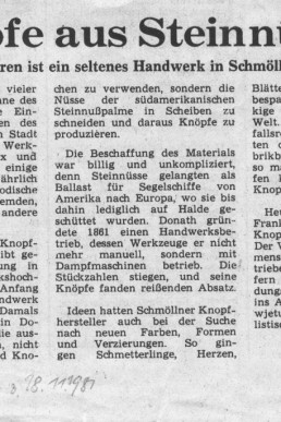 120jähriges Bestehen der Steinnuss-Knopfherstellung