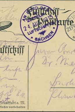 Postkarte anläßlich des Fluges mit dem Zeppelin-Luftschiff
