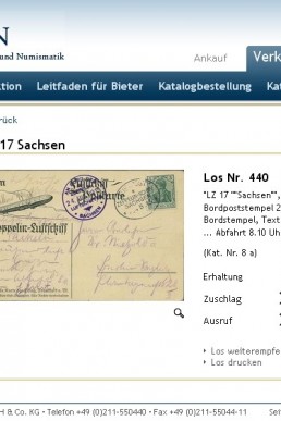 Aktionshaus Angebot Postkarte anläßlich des Fluges mit dem Zeppelin-Luftschiff