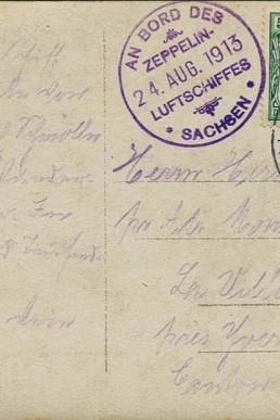 Postkarte anläßlich des Fluges mit dem Zeppelin-Luftschiff